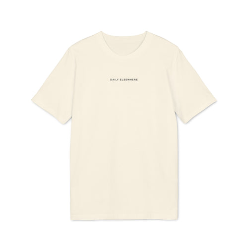 Front of a Natural Raw organic-cotton T-shirt with a small Daily Elsewhere chest wordmark.