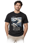 The Long Way Home — Male model wearing a dark T-shirt with light front artwork. Daily Elsewhere.