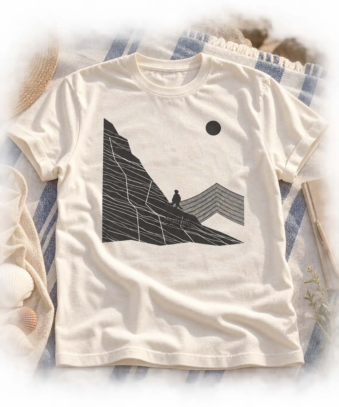 The Solitary Walker — Dark T-shirt with light front artwork on a contextual background. Daily Elsewhere.
