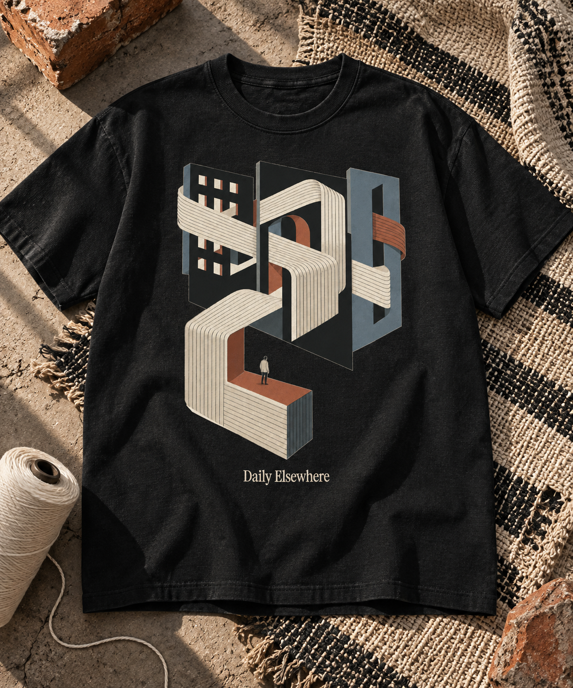 Woven District — Light T-shirt with the front artwork on a contextual background. Daily Elsewhere.